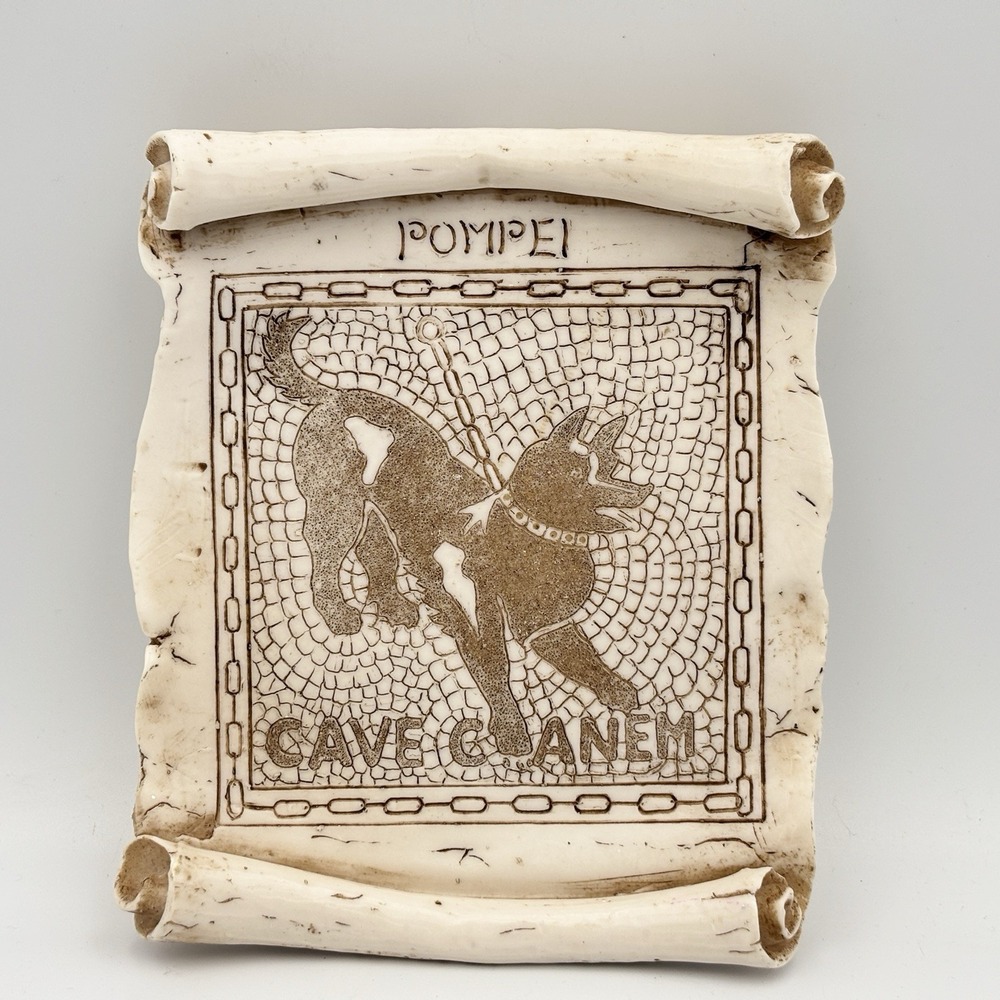 Vintage Wall Decor - Pompeii "Cave Canem" Beware Of Dog Scroll Souvenir Tile